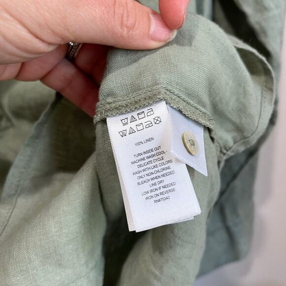 Sigrid Olsen 100% Linen Shirt Size L Green Button Up Coastal Grandma Chic - Picture 7 of 7
